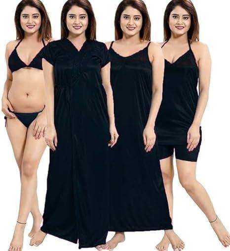 Premium Silk Satin 5-Piece Nightwear Set