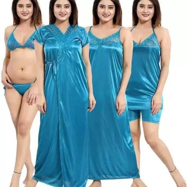 Premium Silk Satin 4-Piece Nightwear Set