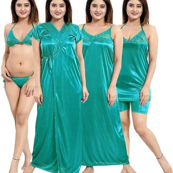Premium Silk Satin 4-Piece Nightwear Set