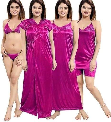 Premium Silk Satin 4-Piece Nightwear Set