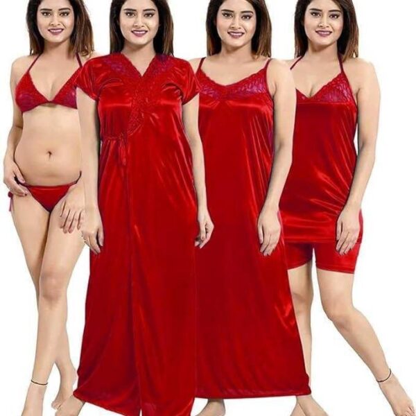 Premium Silk Satin 4-Piece Nightwear Set